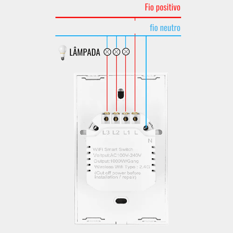 interruptor de luz Wi fi  inteligente, tela de vidro Touch Screen, controle por voz Alexa e Google Assistant