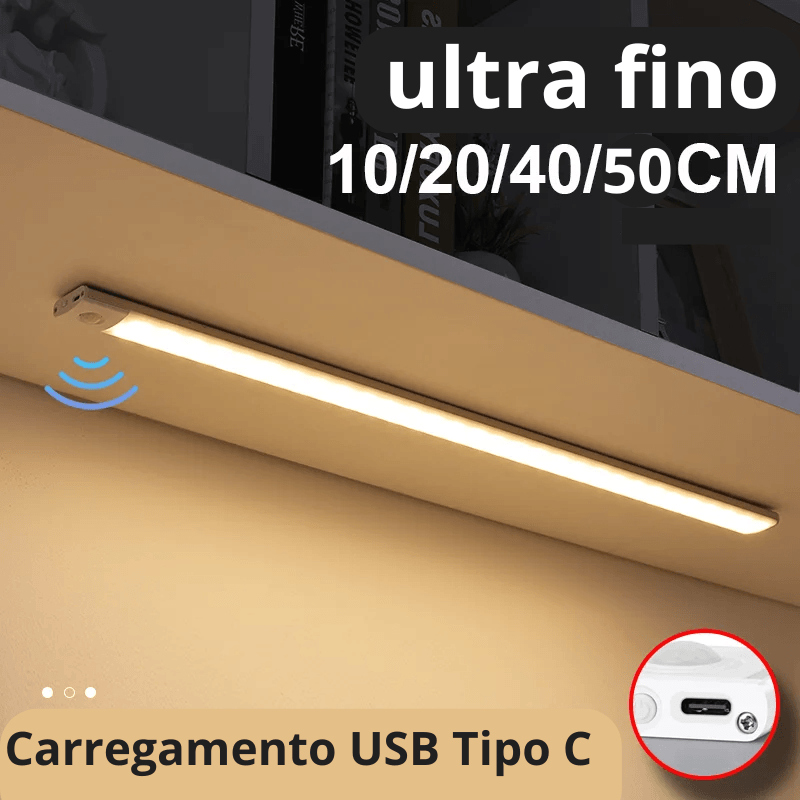 LED Sensor de Movimento, Luz Noturna, Carregamento USB Tipo C, 3 Cores em 1