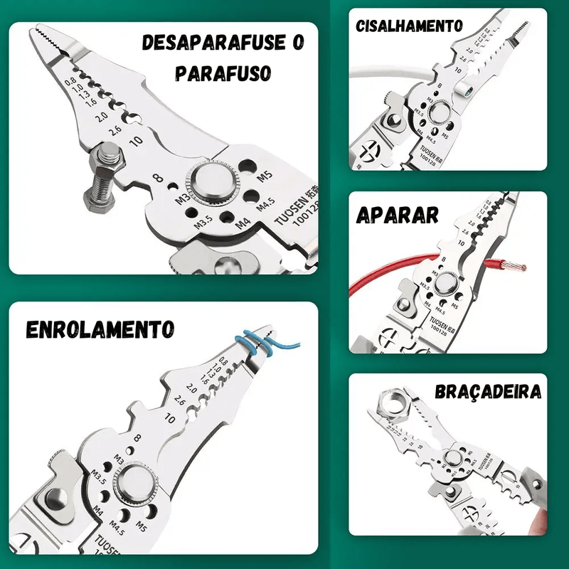 Alicate descascador de fio automático  ajustável, multifuncional