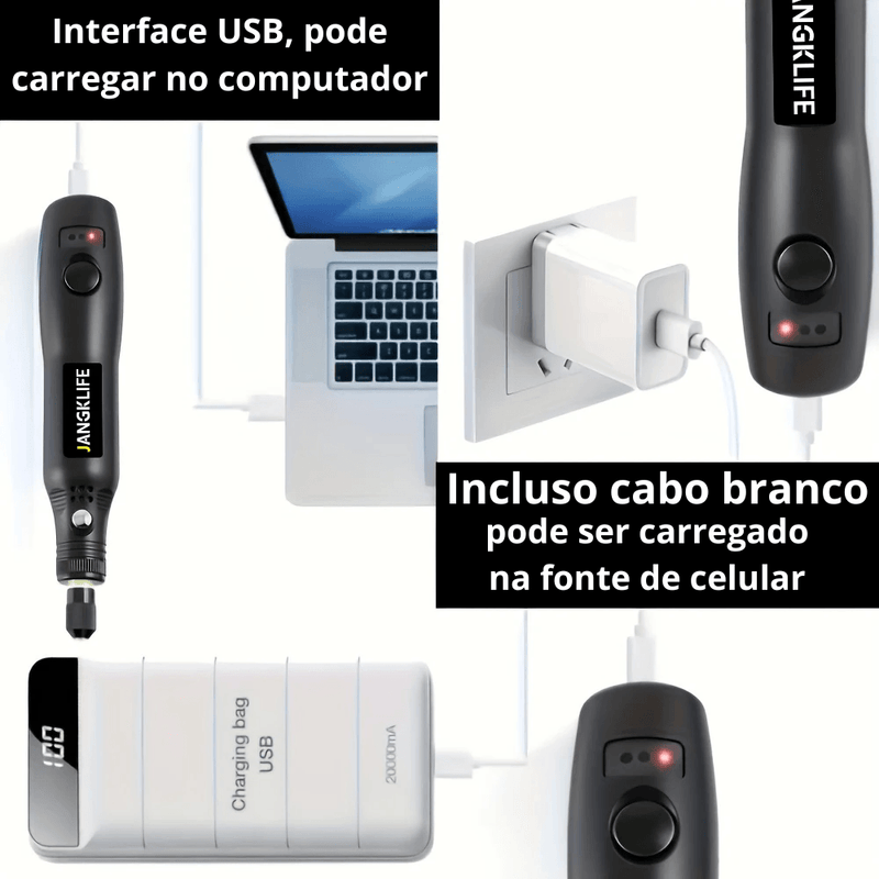 Kit caneta de gravação rotativa USB sem fio, para   madeira, joias, metal e vidro, mini broca