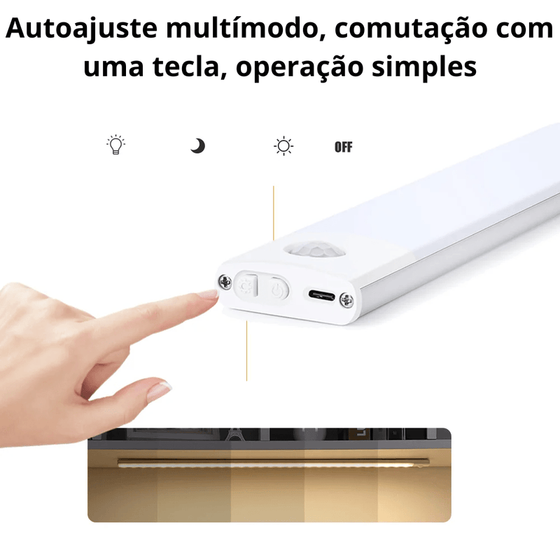 LED Sensor de Movimento, Luz Noturna, Carregamento USB Tipo C, 3 Cores em 1