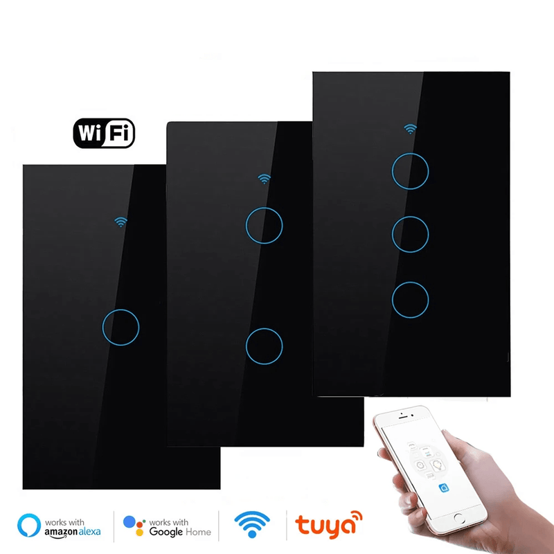 interruptor de luz Wi fi  inteligente, tela de vidro Touch Screen, controle por voz Alexa e Google Assistant