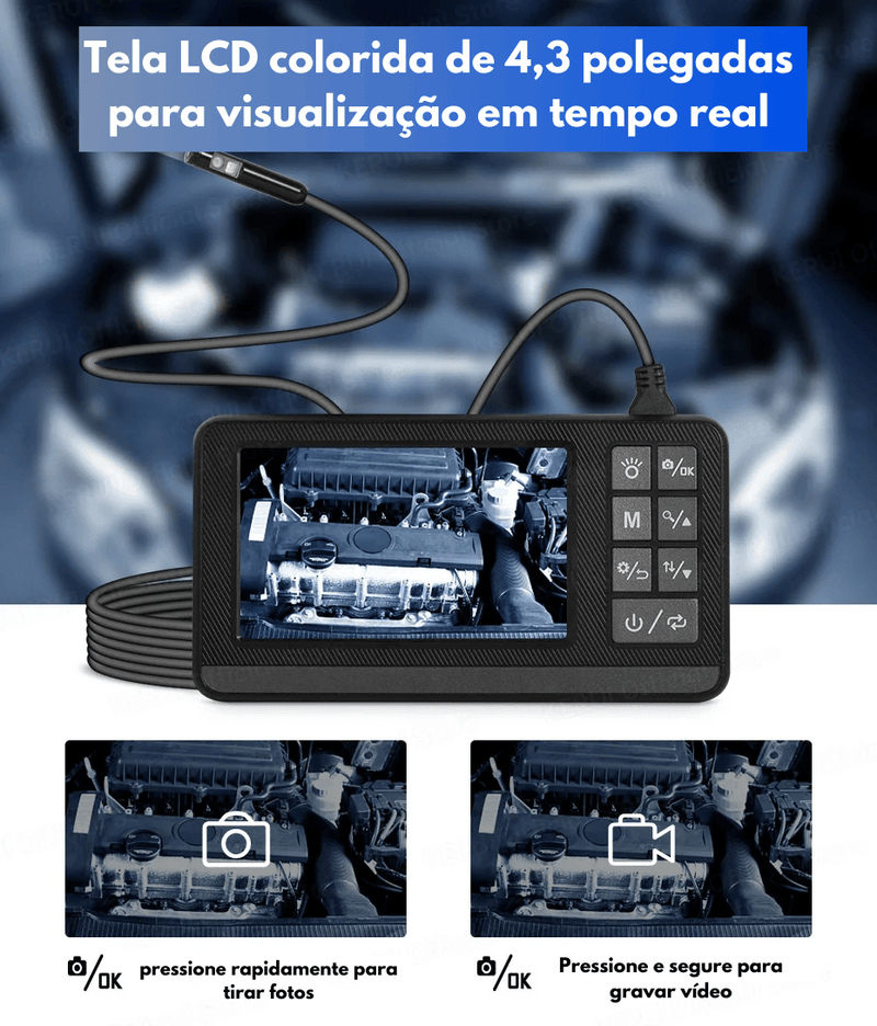 Kerui endoscópio industrial de lente dupla, câmera de inspeção com tela ip67 à prova d'água cobra 1080p, boroscópio de vídeo digital portátil