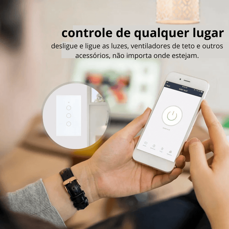 interruptor de luz Wi fi  inteligente, tela de vidro Touch Screen, controle por voz Alexa e Google Assistant