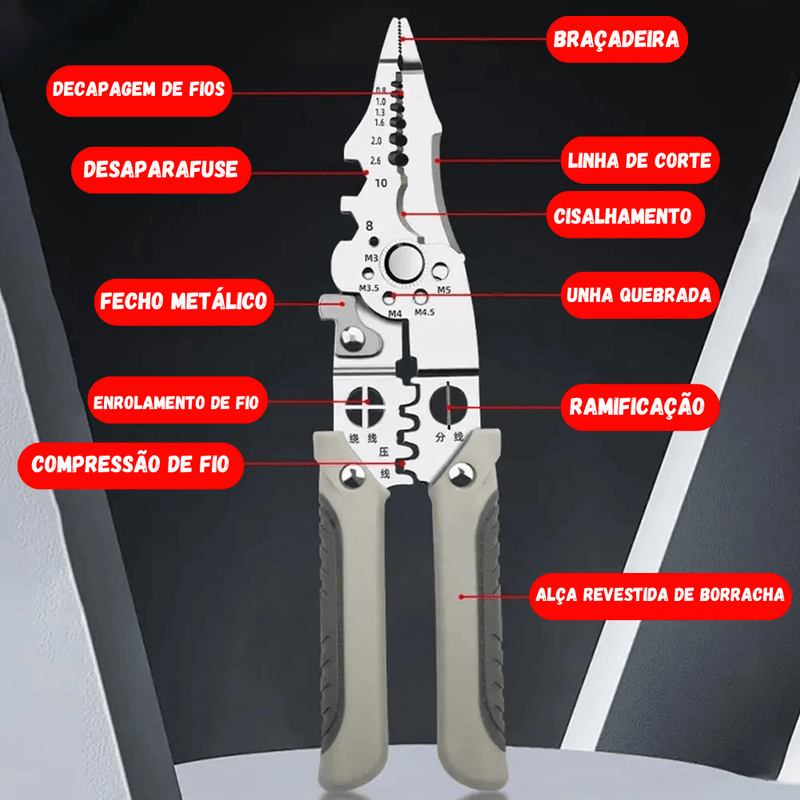 Alicate descascador de fio automático  ajustável, multifuncional