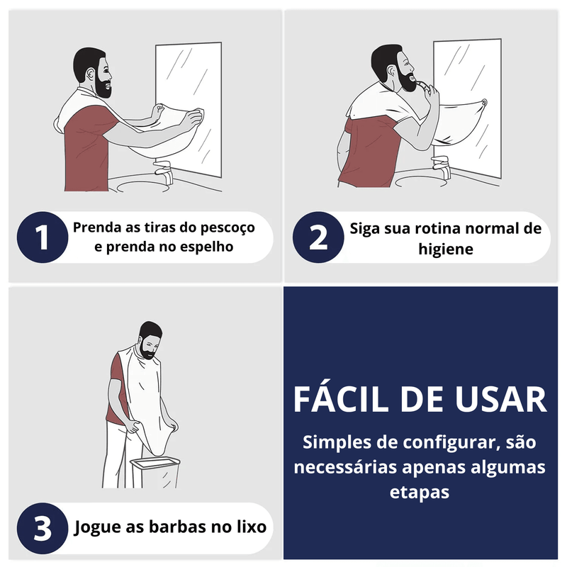 Avental de barbear facial para homens, babador para barba, cabelo raspado