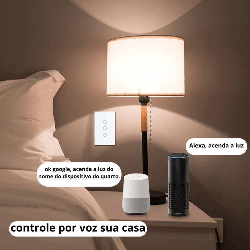 interruptor de luz Wi fi  inteligente, tela de vidro Touch Screen, controle por voz Alexa e Google Assistant