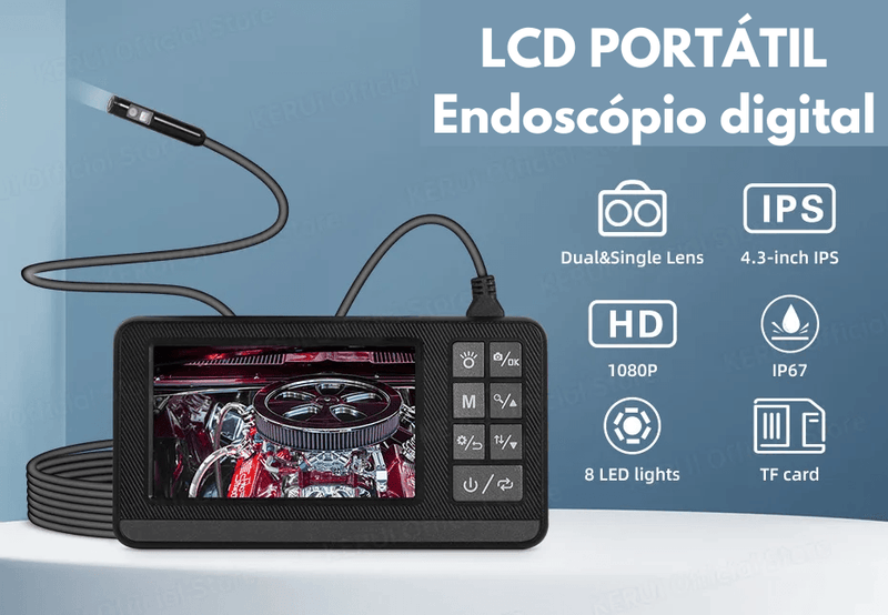 Kerui endoscópio industrial de lente dupla, câmera de inspeção com tela ip67 à prova d'água cobra 1080p, boroscópio de vídeo digital portátil