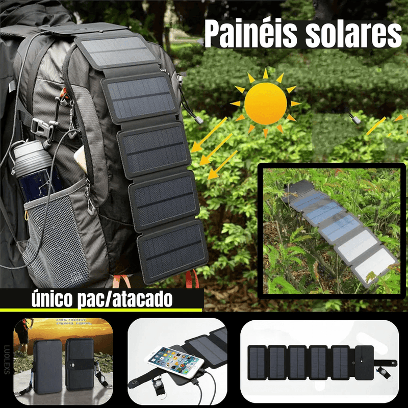 Carregador de painel solar ao ar livre dobrável