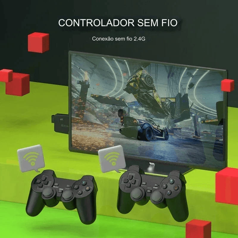 M8 Video Game Stick Console, controlador sem fio duplo, 2.4G, 4K, 10000 jogos, 64GB, jogo retro