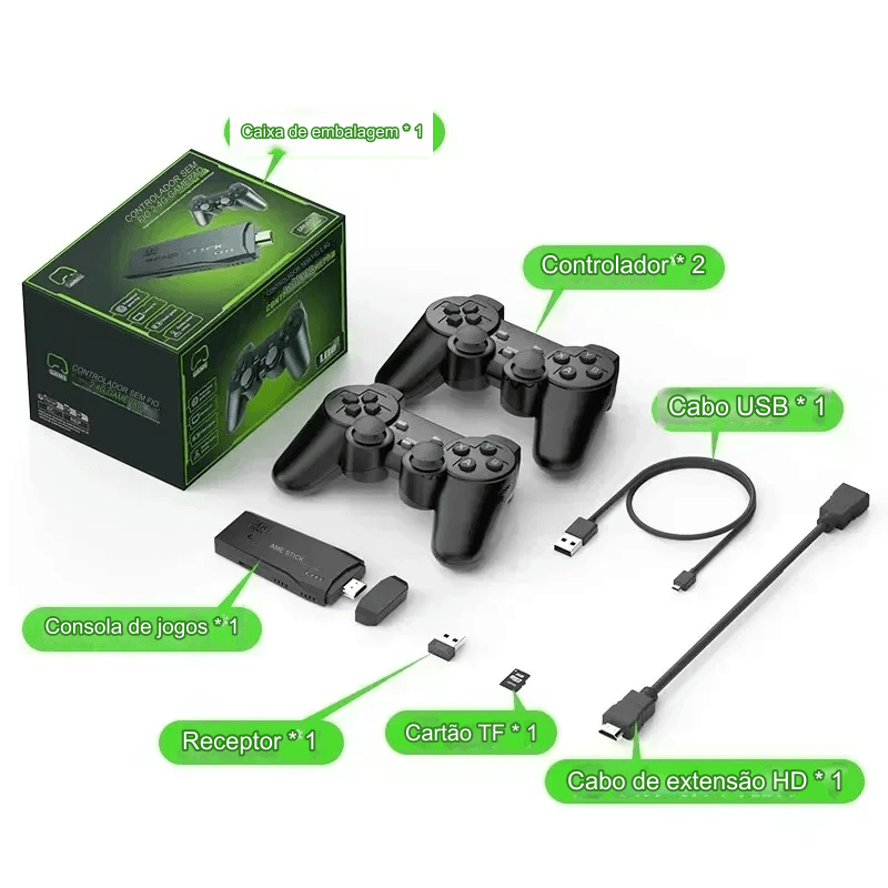 M8 Video Game Stick Console, controlador sem fio duplo, 2.4G, 4K, 10000 jogos, 64GB, jogo retro