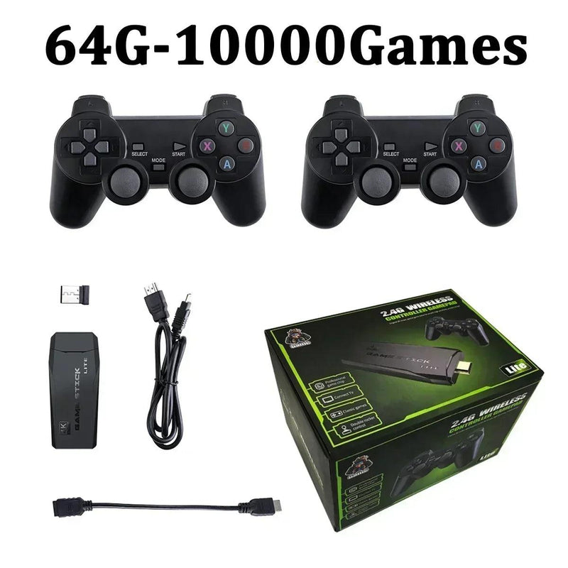 M8 Video Game Stick Console, controlador sem fio duplo, 2.4G, 4K, 10000 jogos, 64GB, jogo retro